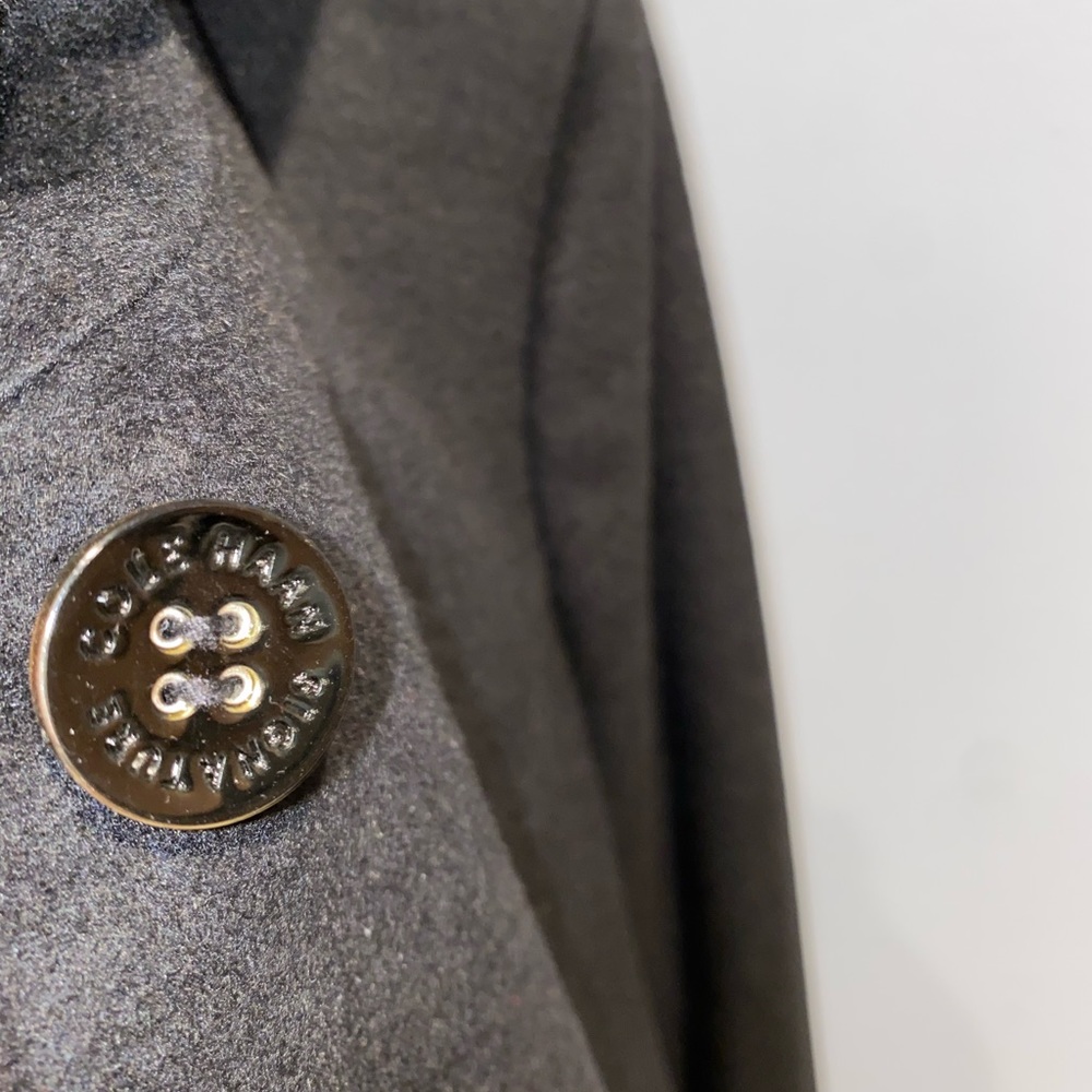 Cole Haan Black Wool & Rabbit Blend Coat StandUp Colar Blue piping detail inside - Picture 10 of 11